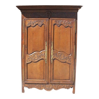 18th Century French Louis XV Solid Oak Armoire For Sale
