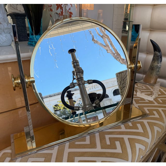 Karl Springer Vintage Karl Springer Mid Century Modern Chrome & Brass Table Mirror For Sale - Image 4 of 6