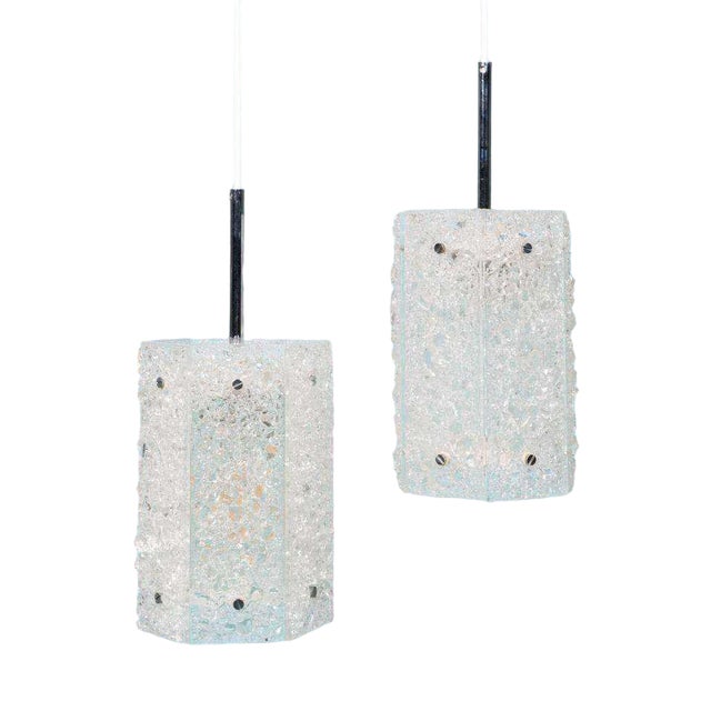 Vintage Hexagon Glass Hanging Lamp, 1970s For Sale