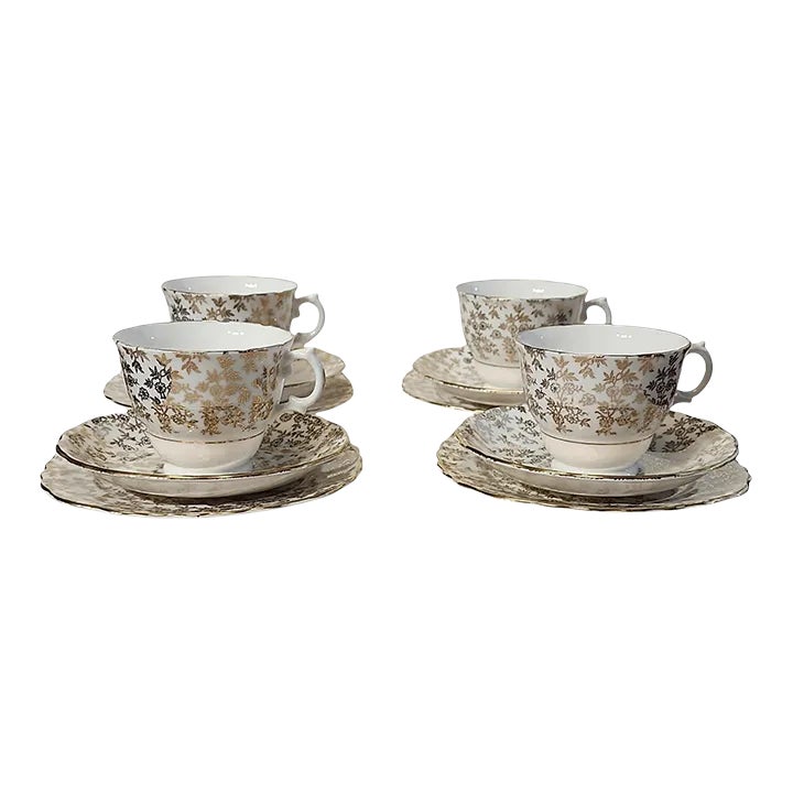 1940s English Crown Regent Bone China Tea Set Trios - 12 Pieces 