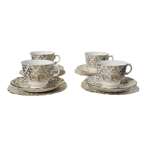 1940s English Crown Regent Bone China Tea Set Trios - 12 Pieces