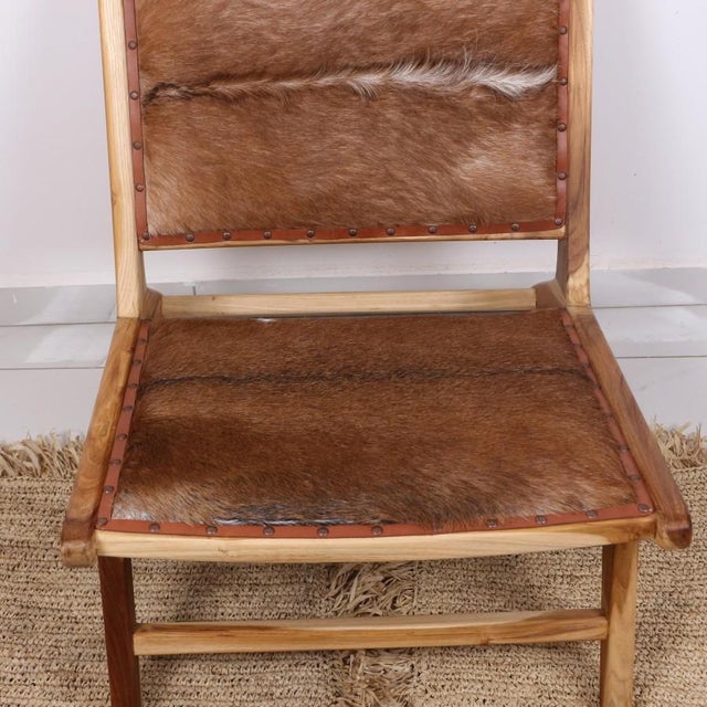 Wood Lara Natural Teak and Genuine Leather Chair For Sale - Image 7 of 11