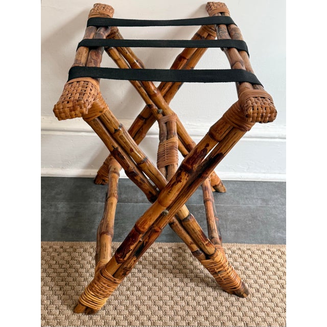Campaign Vintage Bamboo and Wicker Folding Rack For Sale - Image 3 of 11