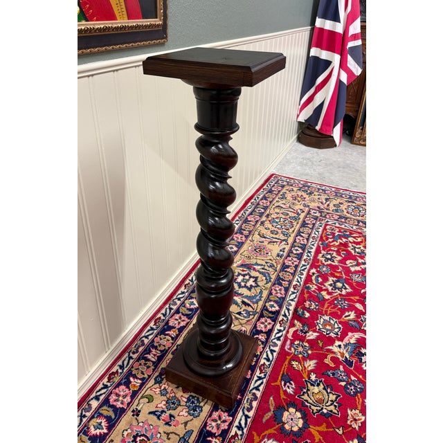 Antique French Louis XIII Barley Twist Pedestal Plant Stand Oak 42" T For Sale - Image 13 of 18