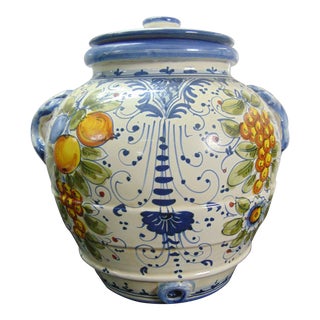 Italian Tuscan Style Majolica Decorated Cookie Jar For Sale