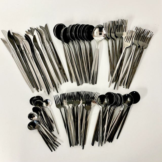 Vintage Contemporary Modern Silver & Black Tone Flatware - 144 Piece Set, 24 Place Settings For Sale - Image 10 of 18