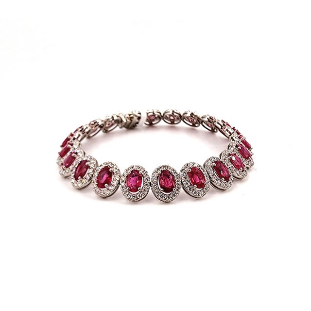 Metal 12.02 Ct Natural Ruby & Diamond Bracelet For Sale - Image 7 of 10