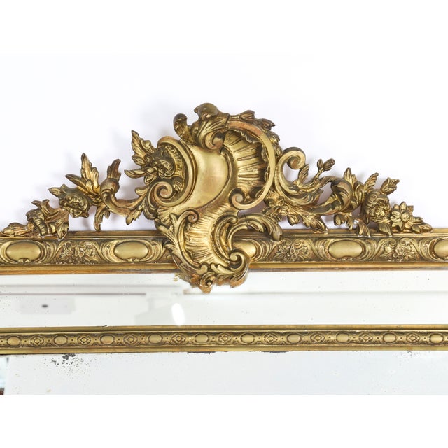 Antique Louis Revival Giltwood Overmantel Cushion Mirror, 1860 For Sale - Image 3 of 10