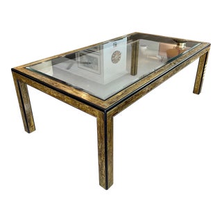 1970s Bernhard Rohne for Mastercraft Acid Etched Brass and Glass Dining Table For Sale