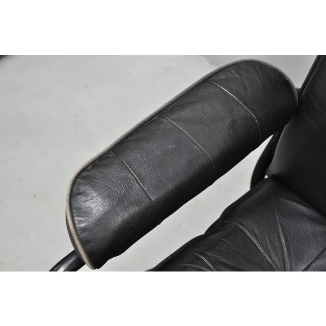 Vintage Black Leather Ekornes Stressless Style Swivel Recliner Lounge Chair For Sale - Image 13 of 17