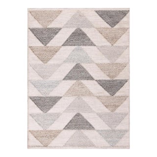 Rug & Kilim’s Scandinavian Style Geometric Cream & Gray Wool Kilim Outdoor Rug - 5'x7' For Sale