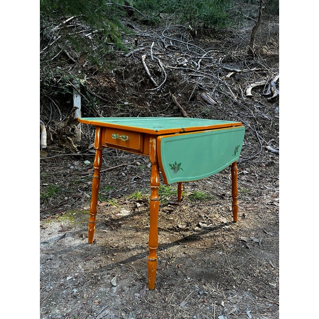 1940s Vintage 1930's / 40's Mint Green Enamel Top Farmhouse Kitchen Table For Sale - Image 5 of 8