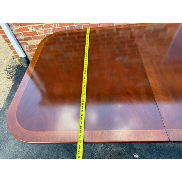 Early 20th Century Large Geogrian Style Three Triple Pedestal Base Inlaid Mahogany Dining Table With Leaves. For Sale - Image 17 of 18