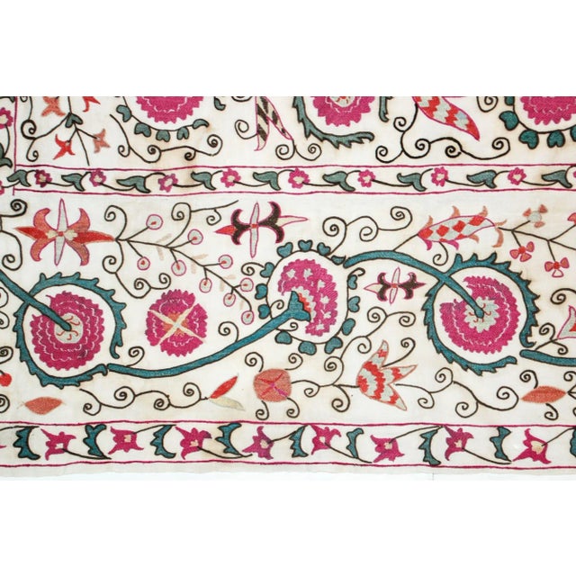 19th C. Suzani Bukhara Uzbekistan Antique Embroidered Islamic Art Textile Susani For Sale - Image 10 of 13