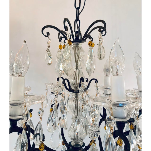 1990s Myran Allan Luxury Lighting Italian Amber and Clear Crystal Bronze Versailles Chandelier For Sale - Image 5 of 7