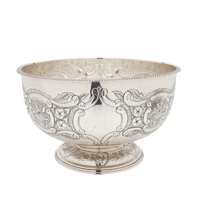 Early 20th Century Vintage Hand Chased English Sheffield Punch Bowl & Tray, C. 1900-50 For Sale - Image 5 of 12