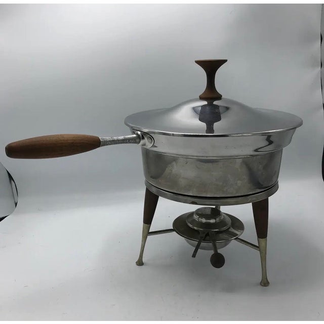 1960s 1960s Mid-Century Modern Ernest Sohn Attributed Atomic Age Stainless Steel & Teak Chafing Dish For Sale - Image 5 of 5