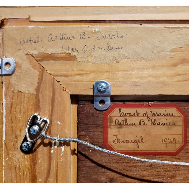 Arthur Bowen Davies- 1920s Maine Shoreline With Sailing Ship -Oil Painting For Sale - Image 9 of 10