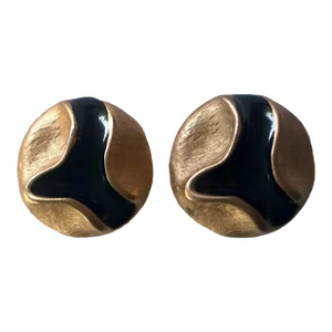 French Black Enamel and Matte Gold Bijoux Duval Earrings - 2 Pieces
