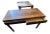 Handsome Vintage Burl and Inlaid Desk With Ebonized Base For Sale