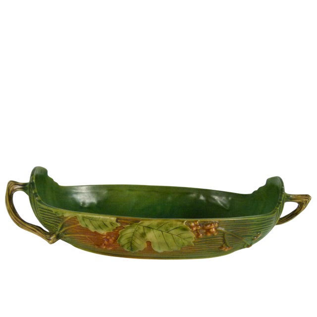 Roseville Pottery Vintage 1940s Roseville Pottery "Bushberry" Green Console Bowl Shape 417-14" For Sale - Image 4 of 12