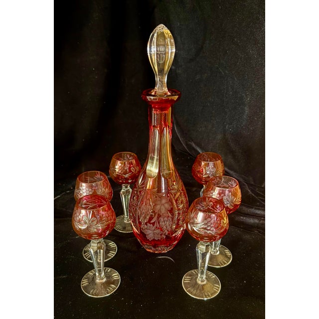 Small Nachtmann Traube Cranberry Brandy Decanter Set - 7 pcs For Sale - Image 9 of 12