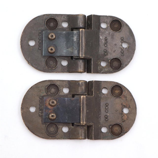 Vintage ice box cabinet hinges made of brass with a brass finish. The original mounting screws are not available. Good...