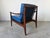 Mid Century Ib Kofod Larsen Style Scandinavian Lounge Chair With Blue Leather Cushions For Sale - Image 9 of 18