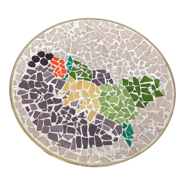 Vintage Mid Century Modern Colorful Abstract Mosaic Art Bowl Plate Wall Art For Sale