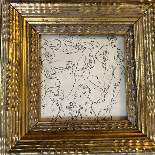 1940’s original abstract life study ink drawing. Measures 5x5 / 12.5x12.5 in new old stock very heavy carved & distressed...