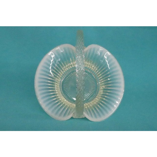 Fenton Twisted Handle Ribbed Opalescent White Glass Brides Basket Vase For Sale In Miami - Image 6 of 11
