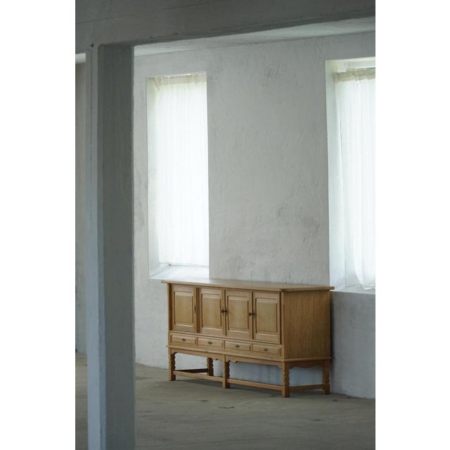 Low Brutalist Sideboard in Oak by Henning Kjærnulf, 1960s For Sale - Image 17 of 18