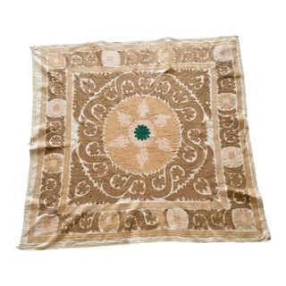 Suzani Embroidered Wall Hanging - Neutral Tan Asian Embroidery For Sale