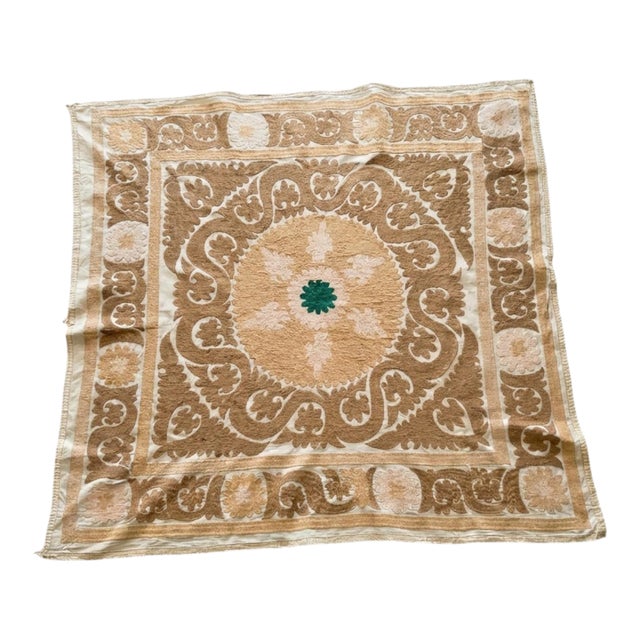 Suzani Embroidered Wall Hanging - Neutral Tan Asian Embroidery For Sale