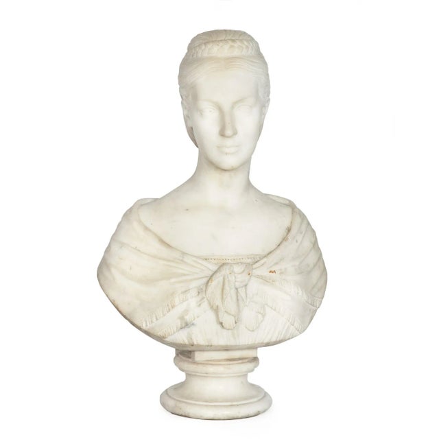 Neoclassical English Antique Marble Bust “Lady Layard” by John Warrington Wood Ca. 1870 For Sale - Image 3 of 12
