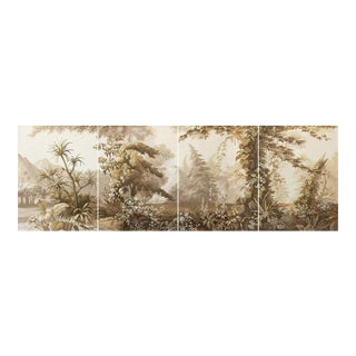 36" * H108" * 4ps, Vintage Hand-Painted Tropical Jungle Wallpaper, Antique Tropical Mural Wallpaper For Sale