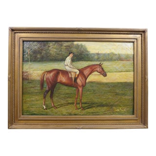 Late 20th Century Chestnut Horse Equestrian Jockey Oil Painting After Allen Culpepper Sealy 44" For Sale