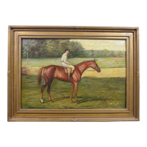 Late 20th Century Chestnut Horse Equestrian Jockey Oil Painting After Allen Culpepper Sealy 44"