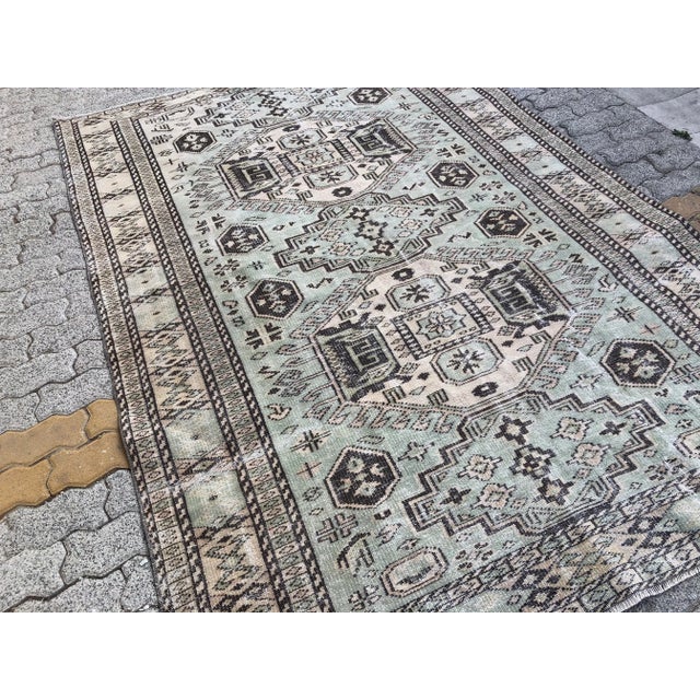 1960s 1960s Green Handmade Anatolian Floral Wool Rug For Sale - Image 5 of 11