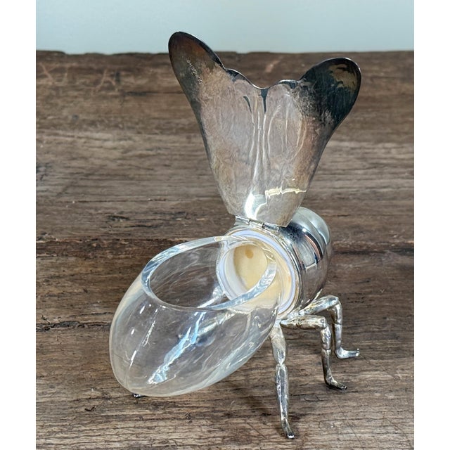 Metal Godinger Silverplate Bee Trinket Box With Glass Body Hinged Wings For Sale - Image 7 of 7