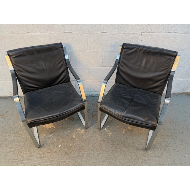 Mid 20th Century Mid 20th Century Leather and Chrome Armchairs Attributed to Rudolf Glatzel for Walter Knoll For Sale - Image 5 of 18