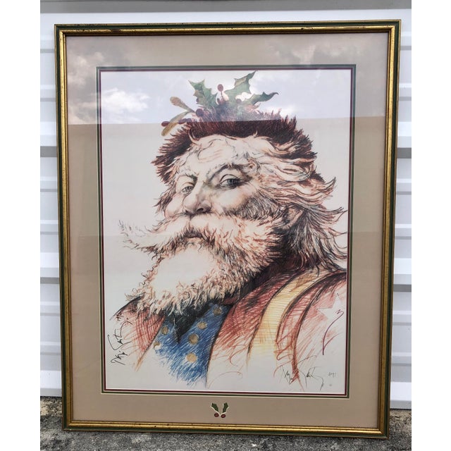 1990s Vintage 1991 "Saint Nicholas" Ramon Santiago Hand Signed Framed Christmas Art Print For Sale - Image 5 of 13