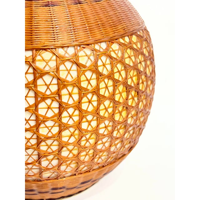 White Vintage Chinese Porcelain and Woven Wicker Vase For Sale - Image 8 of 13