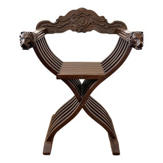 Vintage Savonarola Chair in Carved Wood, 1950s For Sale