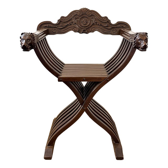 Vintage Savonarola Chair in Carved Wood, 1950s For Sale
