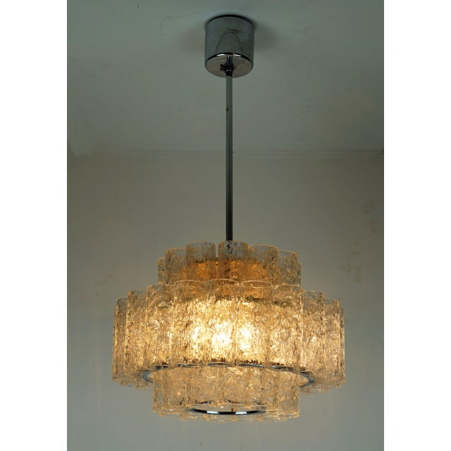 Mid-Century Modern Mid-Century Ice Glass 3-Tier Chandelier with 45 Glass Tubes from Doria Leuchten, 1960s For Sale - Image 3 of 17