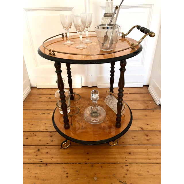 Italian Sorrento Drop Leaf Rosewood Serving Trolley with Inlaid Brass Decor, 1950s For Sale - Image 6 of 6