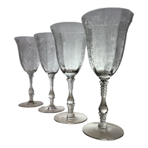 1940s Cambridge Rose Point Goblets- Set of 4