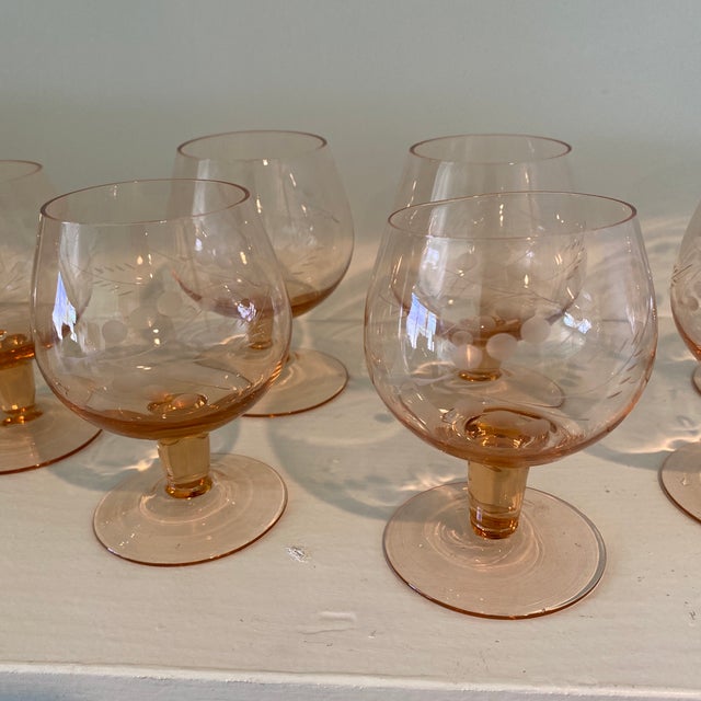 Early 20th Century Vintage Rose-Colored Etched Stemware- Set of 8 For Sale - Image 5 of 10