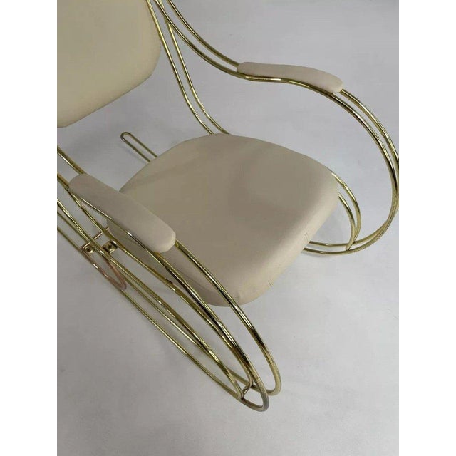 Beige Italian Rocking Chair in Brass and Beige Skaï, 1950s For Sale - Image 8 of 13